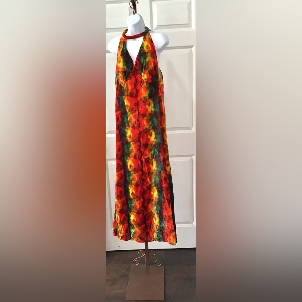 Vintage 70s Vibrant Halter Maxi Dress